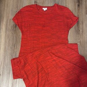 LuLaRoe Marie Maxi Red Black Heathered Short Sleeve Dress NWOT